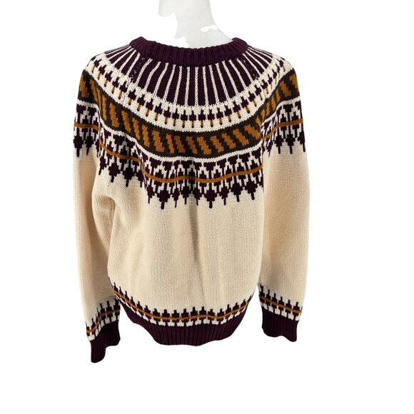 ✨ Tory Burch 100% Wool Fair Isle Sweater – Burgundy/Cream/Mustard – Size XL ✨ - Picture 3 of 12